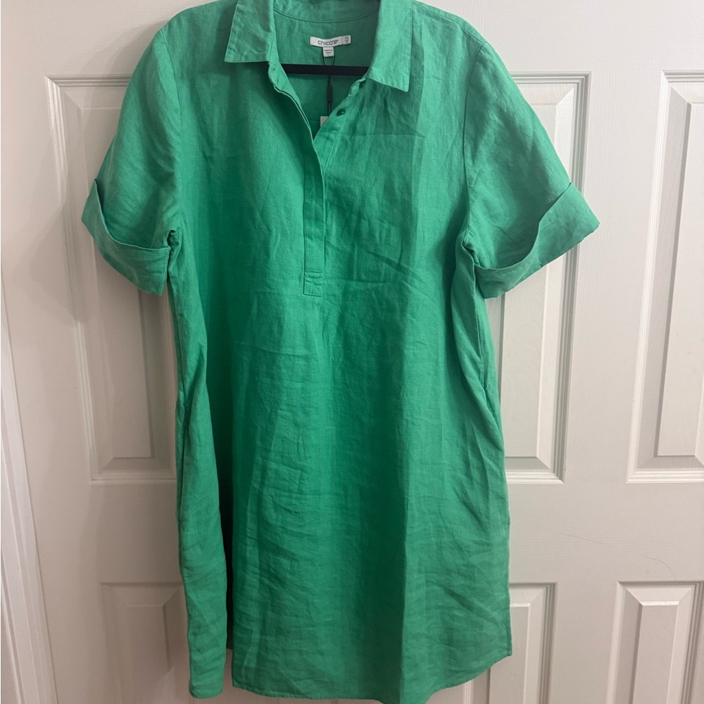 Chico’s Green Linen Popover Dress